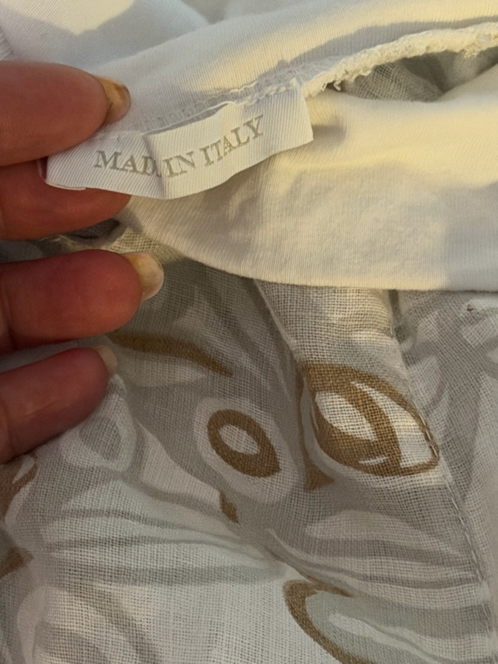 Made in Italy Linen Lightweight White & tan Printed Wide-Leg Pants in Large - Picture 8 of 14